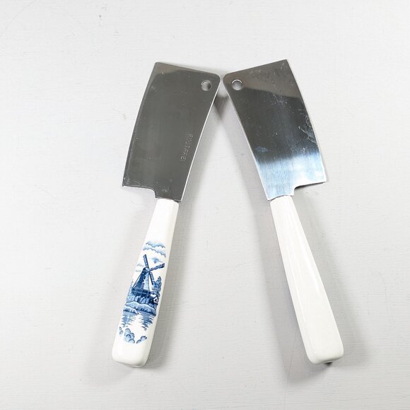 Set of 2 Mini Cheese Cleavers Stainless steel Blue and white handles - Picture 3 of 9